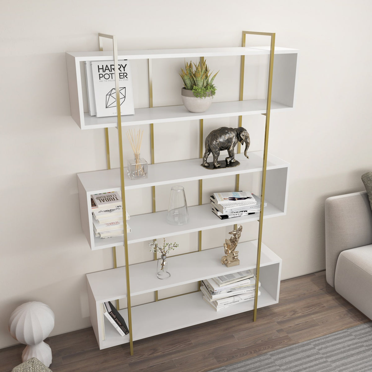 Βιβλιοθήκη Alfeios Λευκό - Χρυσό 120x29.6x180 εκ. Μελαμίνης