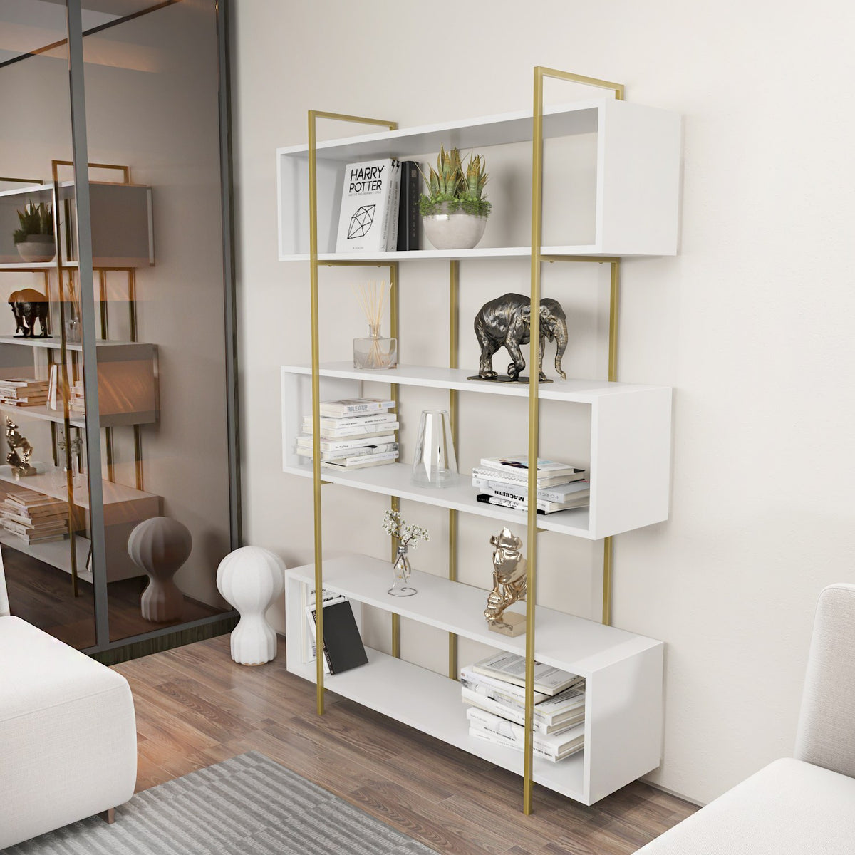 Βιβλιοθήκη Alfeios Λευκό - Χρυσό 120x29.6x180 εκ. Μελαμίνης