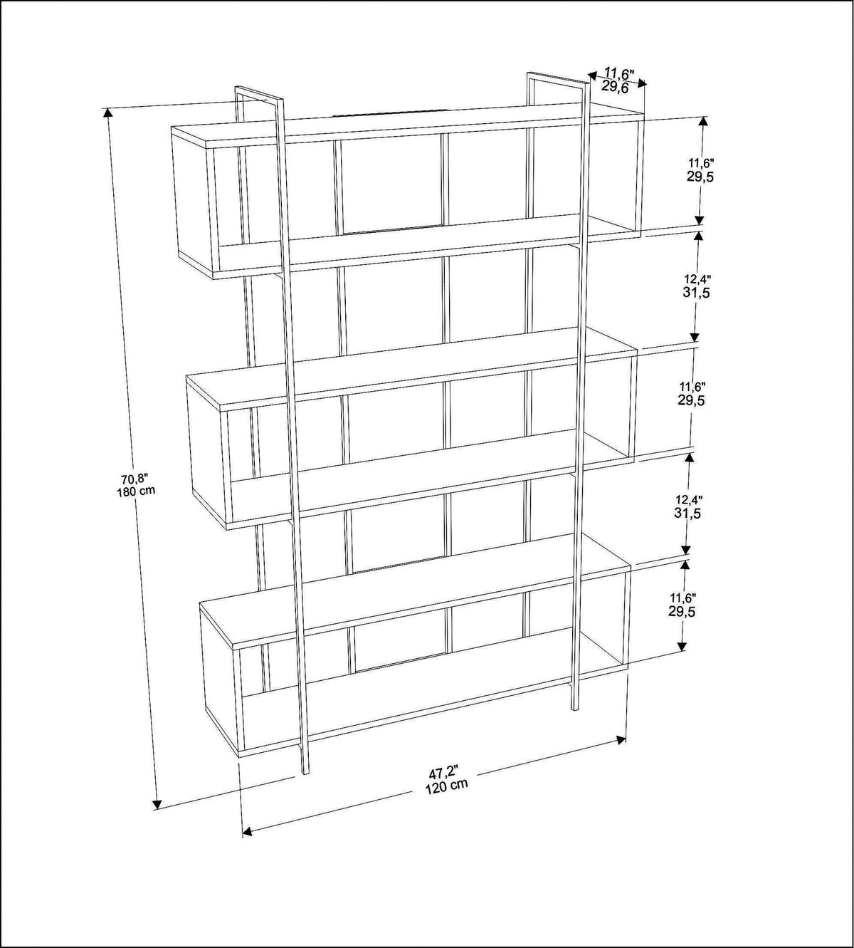 Βιβλιοθήκη Alfeios Λευκό - Χρυσό 120x29.6x180 εκ. Μελαμίνης