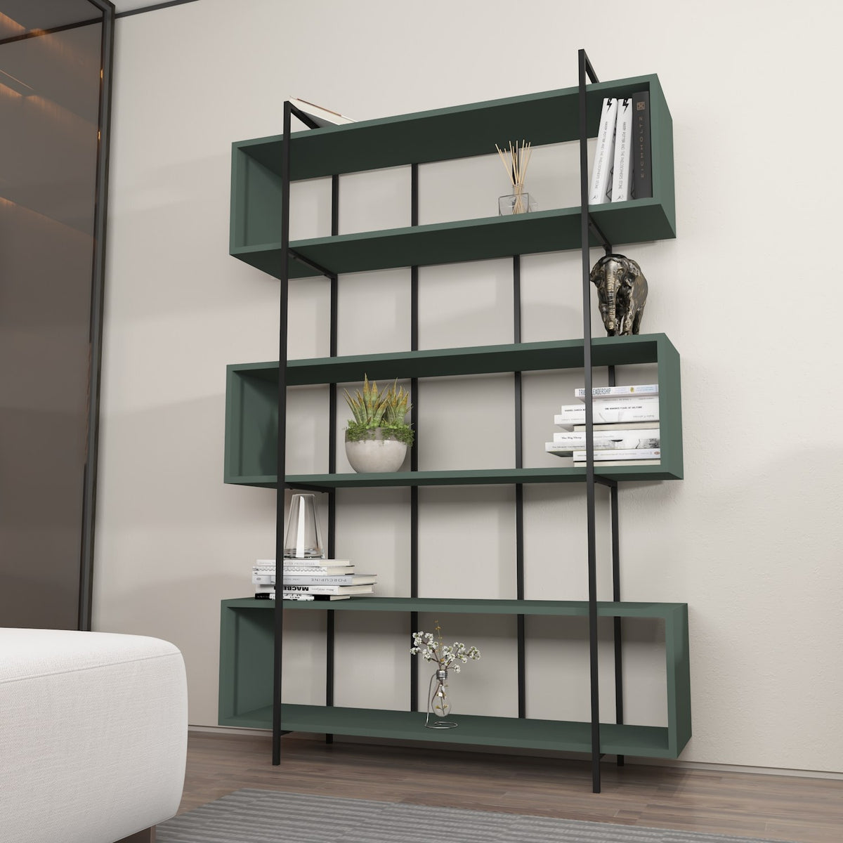 Βιβλιοθήκη Alfeios Πράσινο - Μαύρο 120x29.6x180 εκ. Μελαμίνης