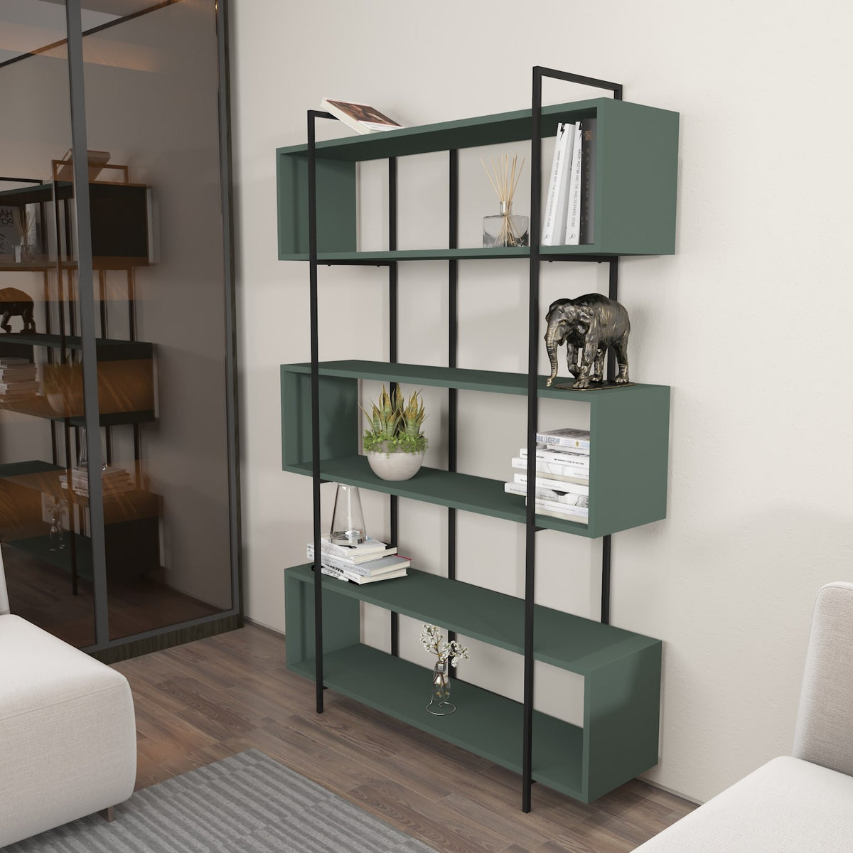 Βιβλιοθήκη Alfeios Πράσινο - Μαύρο 120x29.6x180 εκ. Μελαμίνης