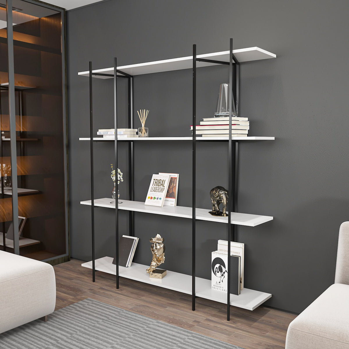 Βιβλιοθήκη Fili Λευκό - Μαύρο 160x29.6x180 εκ. Μελαμίνης