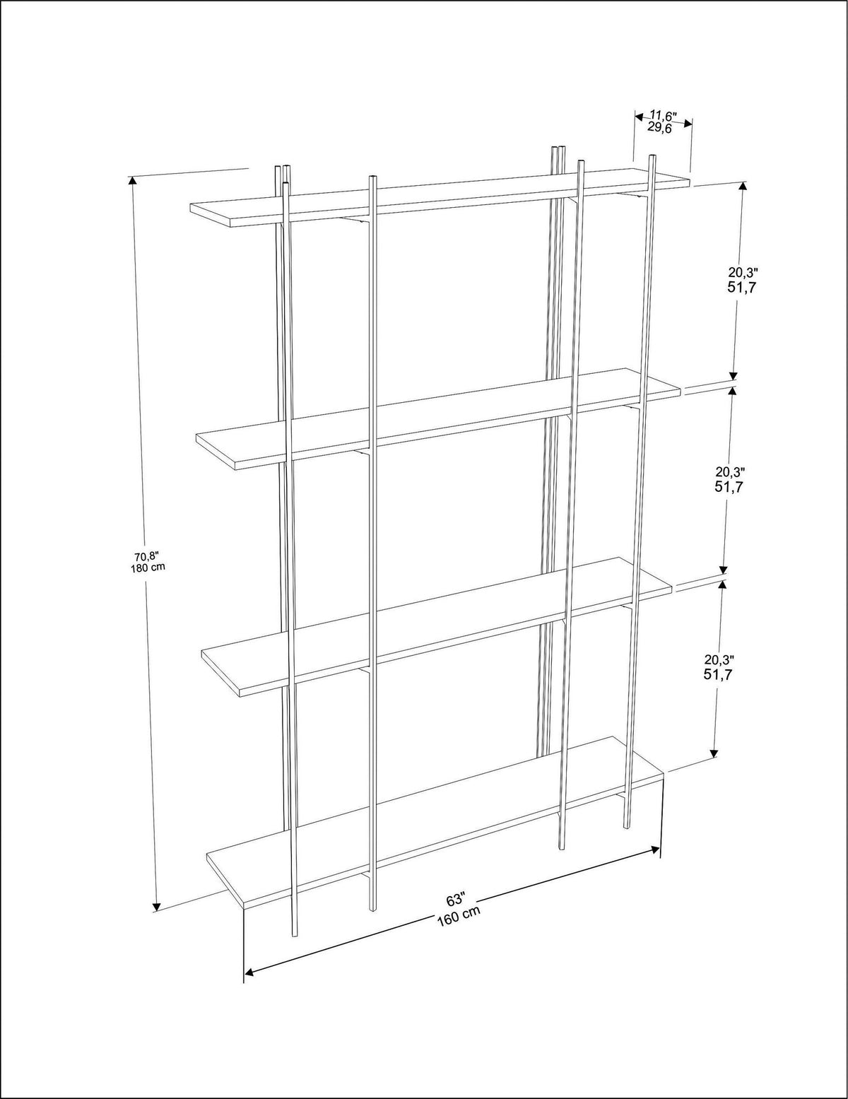 Βιβλιοθήκη Fili Λευκό - Μαύρο 160x29.6x180 εκ. Μελαμίνης