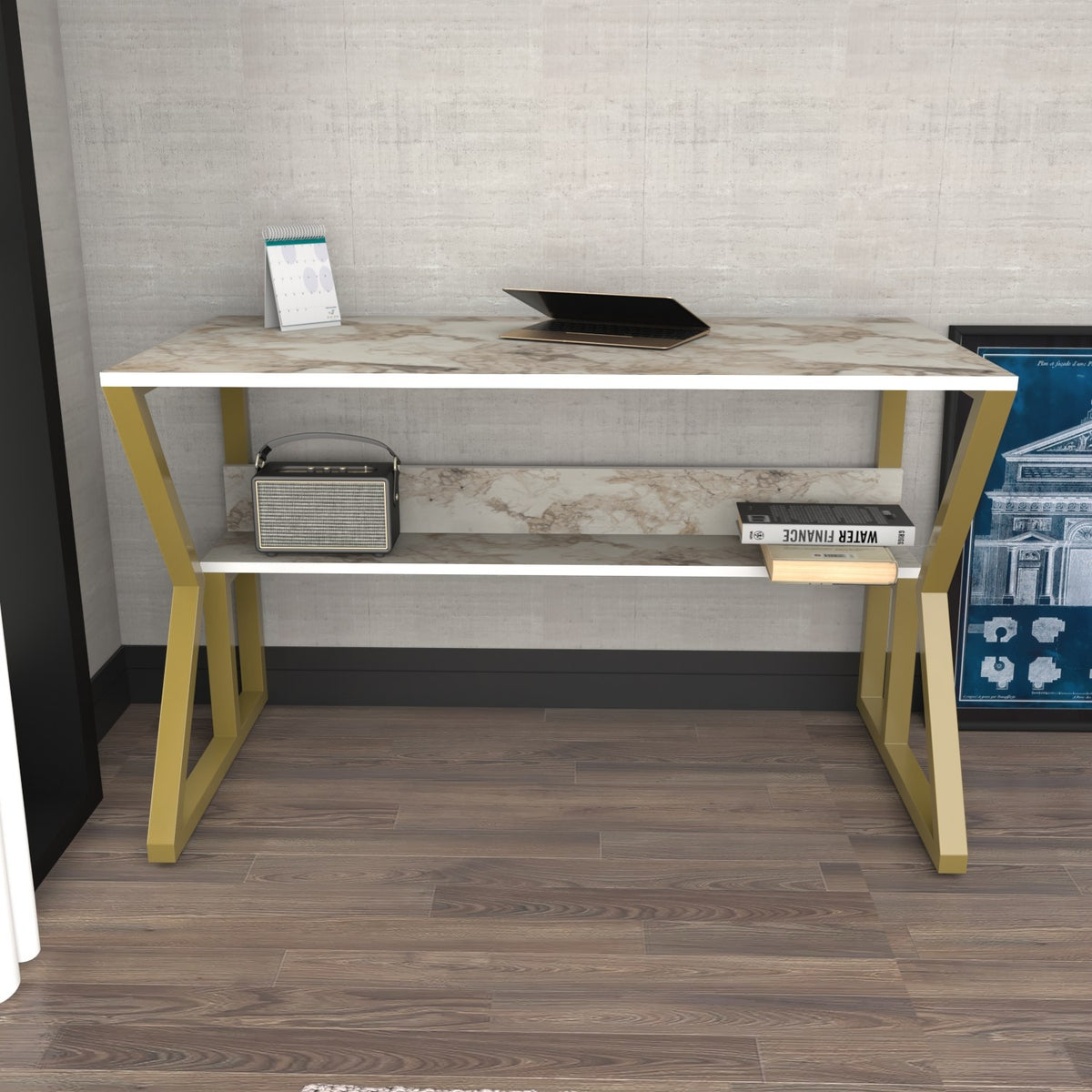 Γραφείο Feres Λευκό - Χρυσό 120x60x72.8 εκ. Μελαμίνης - Pakobazaar