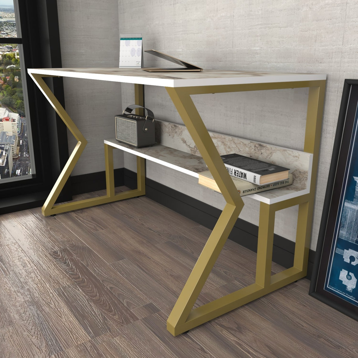 Γραφείο Feres Λευκό - Χρυσό 120x60x72.8 εκ. Μελαμίνης - Pakobazaar