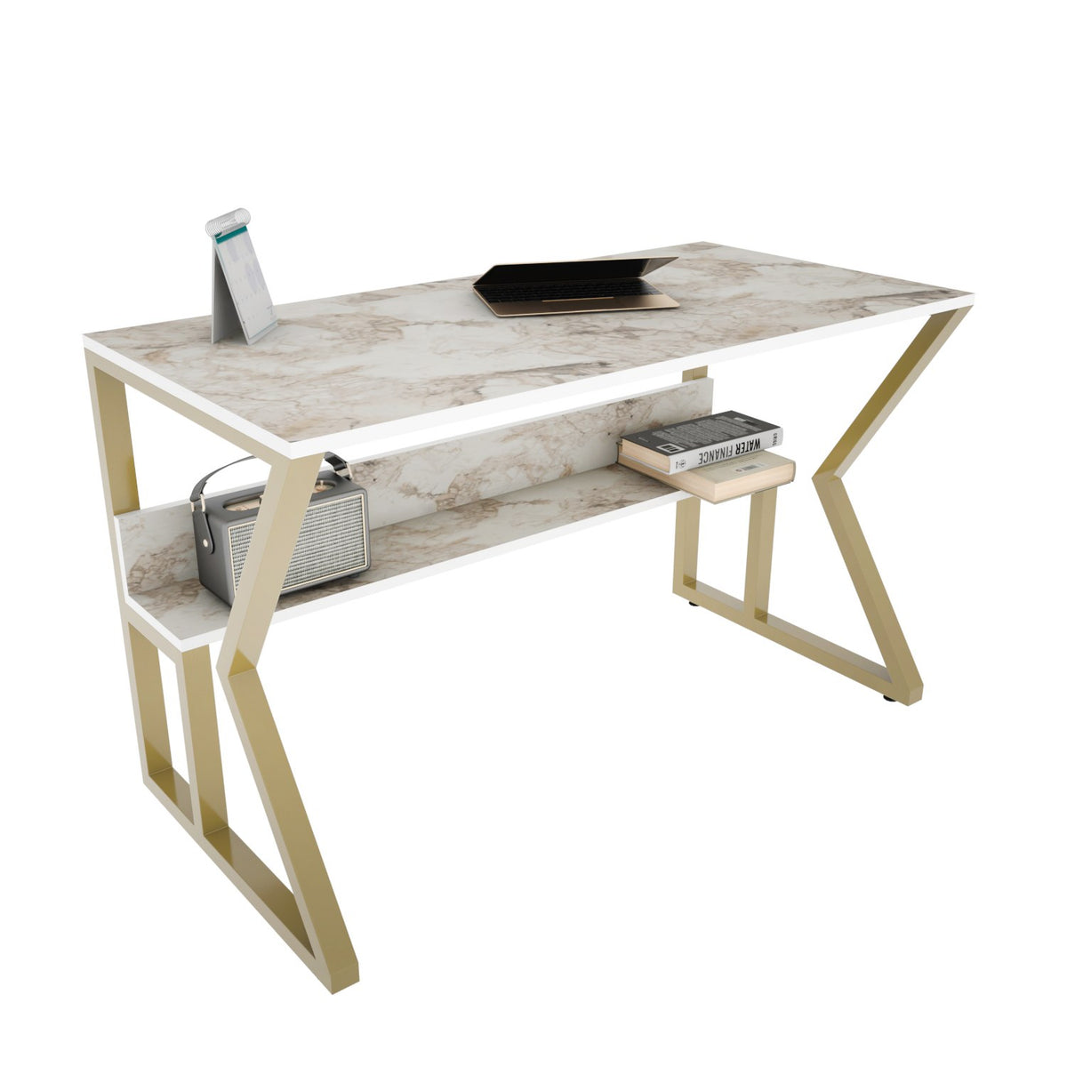 Γραφείο Feres Λευκό - Χρυσό 120x60x72.8 εκ. Μελαμίνης - Pakobazaar