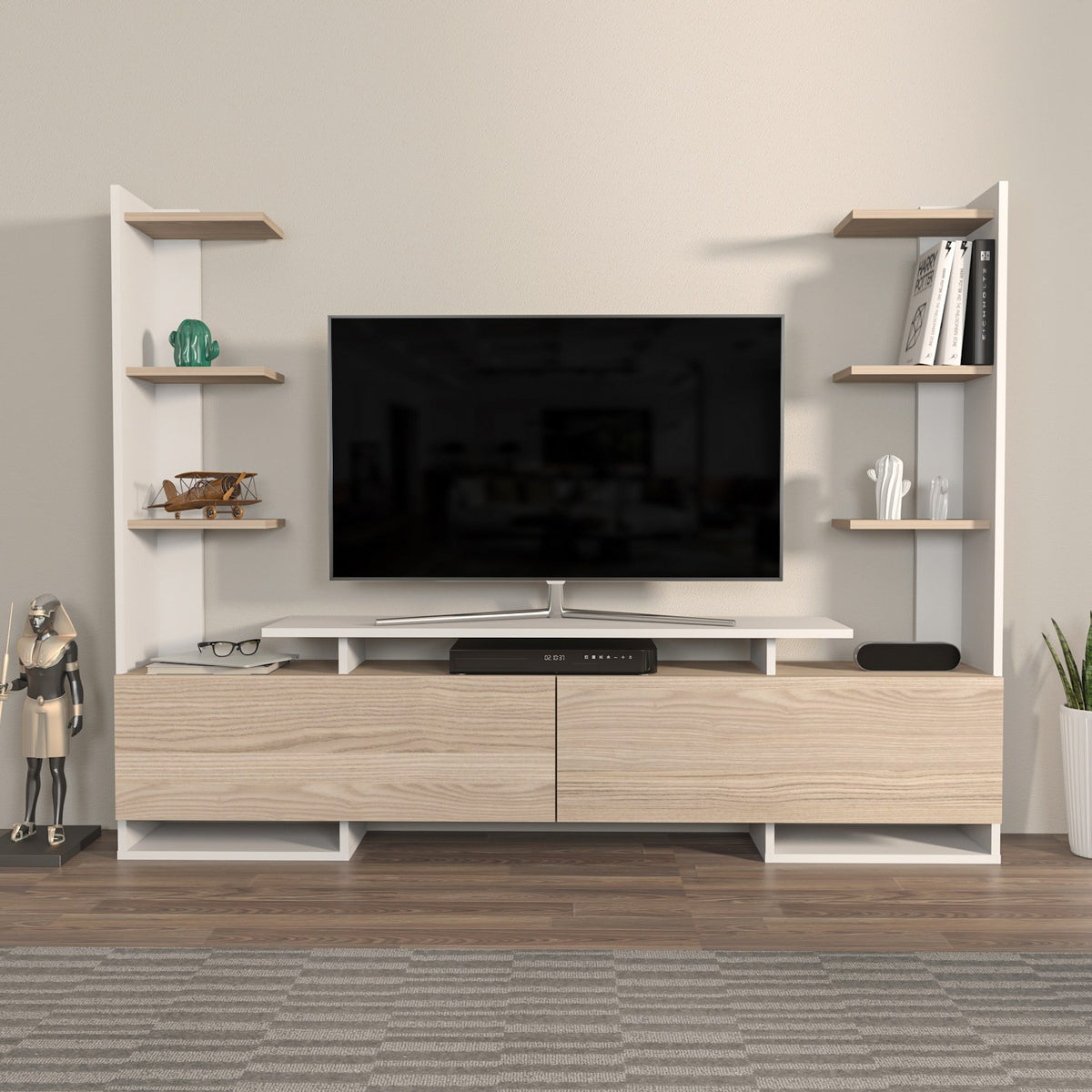 Έπιπλο Τηλεόρασης Evinochori Λευκό - Δρυς 183.6x31.7x140 εκ. Μελαμίνης