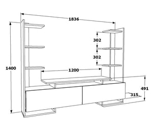 Έπιπλο Τηλεόρασης Evinochori Λευκό - Δρυς 183.6x31.7x140 εκ. Μελαμίνης