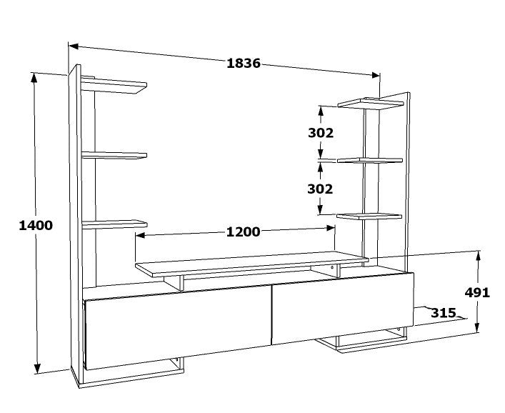 Έπιπλο Τηλεόρασης Evinochori Λευκό - Δρυς 183.6x31.7x140 εκ. Μελαμίνης