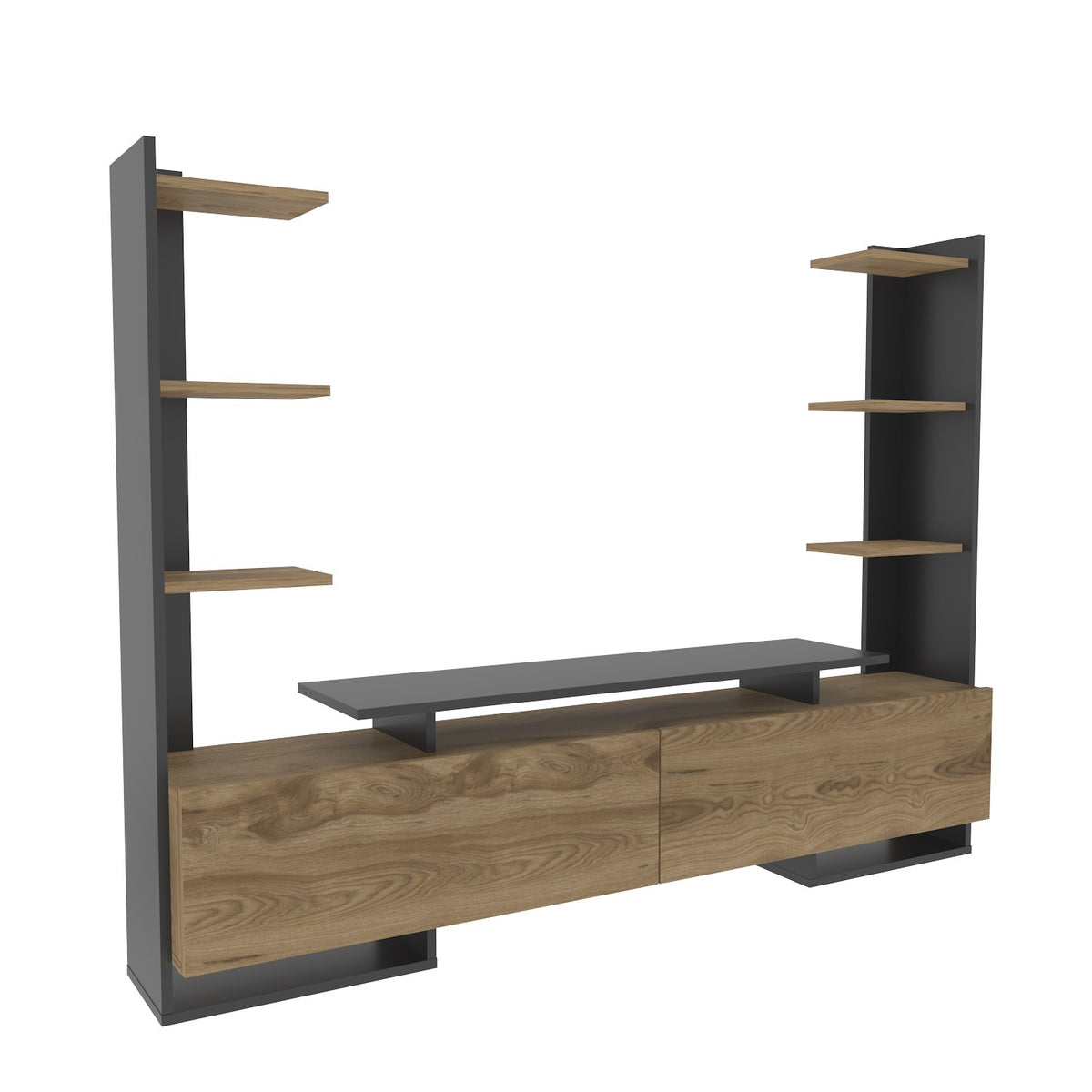 Έπιπλο Τηλεόρασης Evinochori Δρυς - Μαύρο 183.6x31.7x140 εκ. Μελαμίνης