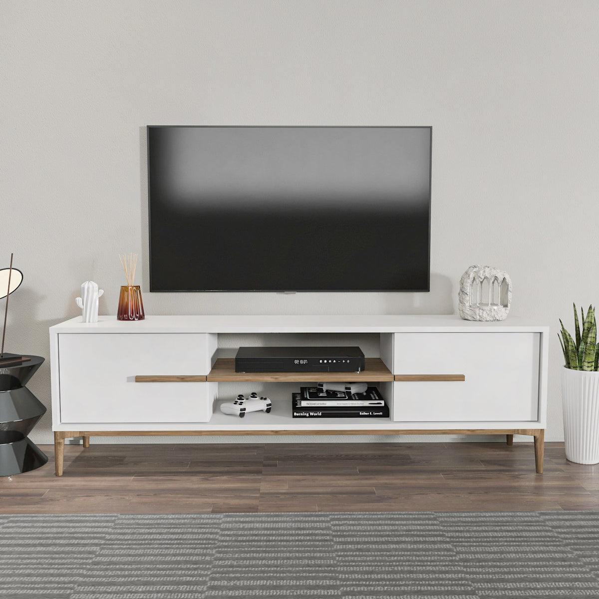 Έπιπλο Τηλεόρασης Prinos Λευκό - Καρυδί 120x29.6x43.6 εκ. Μελαμίνης