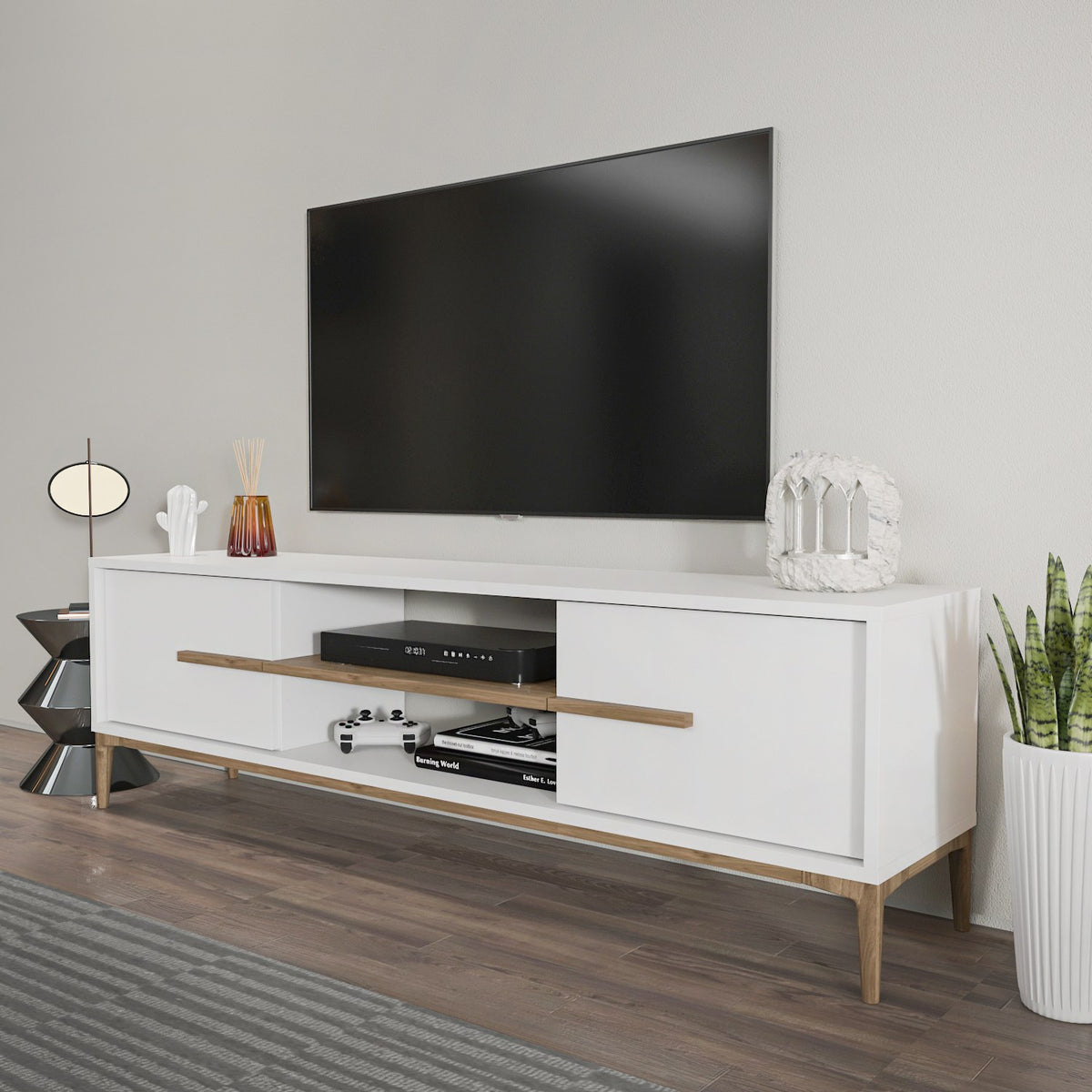Έπιπλο Τηλεόρασης Prinos Λευκό - Καρυδί 120x29.6x43.6 εκ. Μελαμίνης