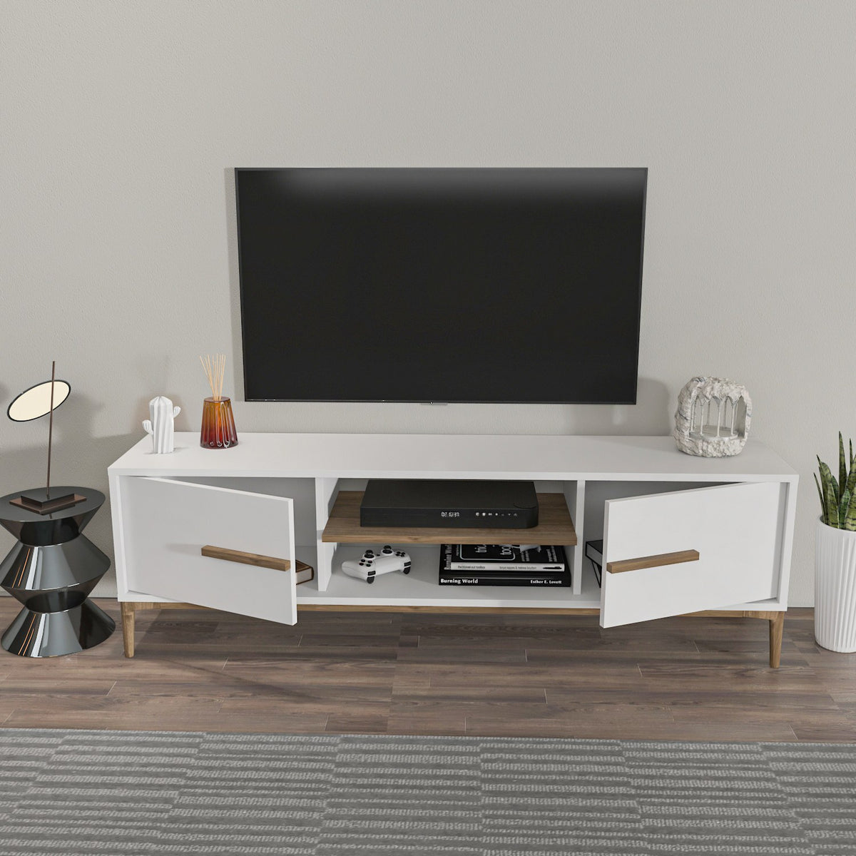 Έπιπλο Τηλεόρασης Prinos Λευκό - Καρυδί 120x29.6x43.6 εκ. Μελαμίνης