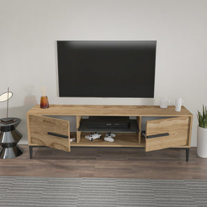 Έπιπλο Τηλεόρασης Prinos Δρυς - Μαύρο 120x29.6x43.6 εκ. Μελαμίνης