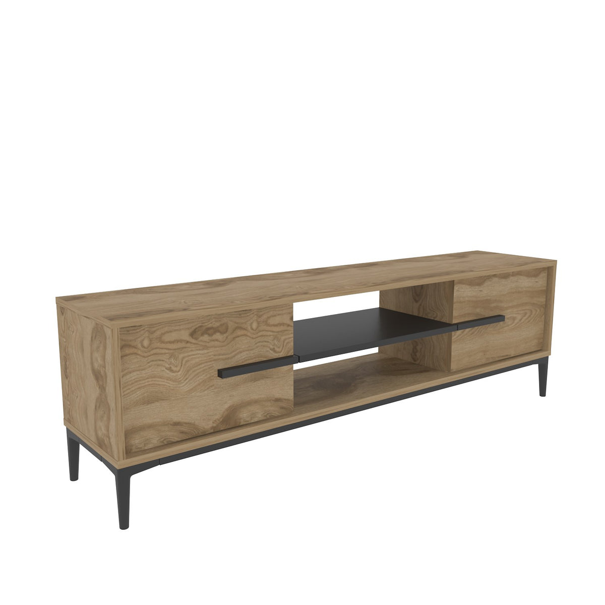 Έπιπλο Τηλεόρασης Prinos Δρυς - Μαύρο 120x29.6x43.6 εκ. Μελαμίνης