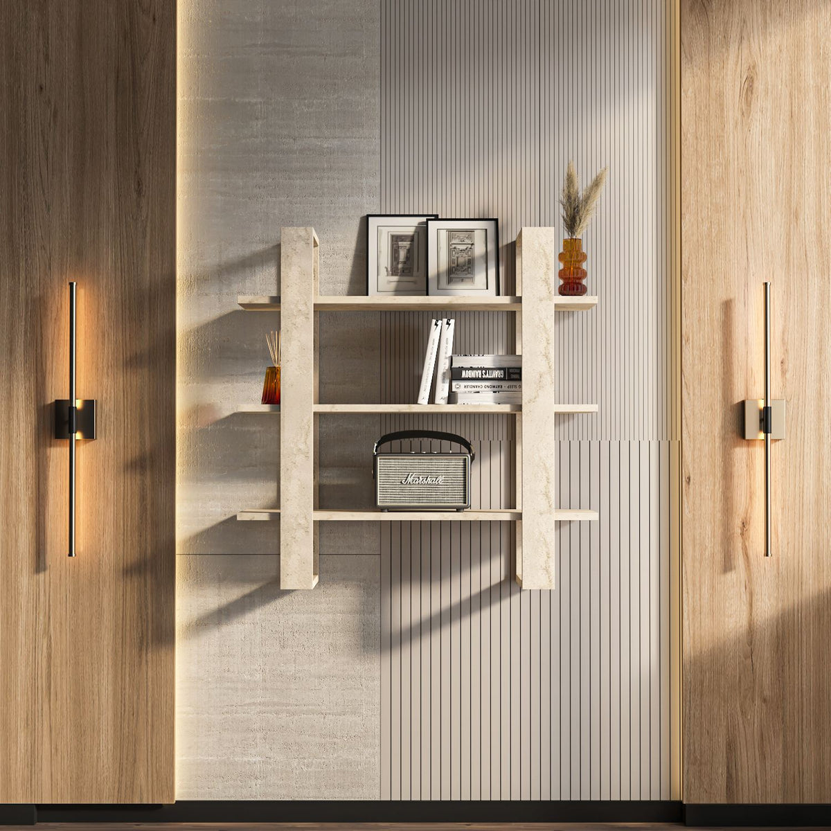 Ράφι Τοίχου Lampeia Travertine 90x22x90 εκ. Μελαμίνης