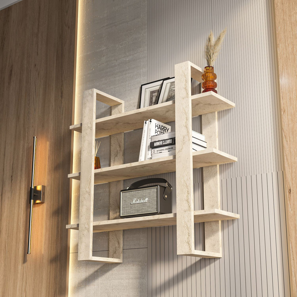 Ράφι Τοίχου Lampeia Travertine 90x22x90 εκ. Μελαμίνης