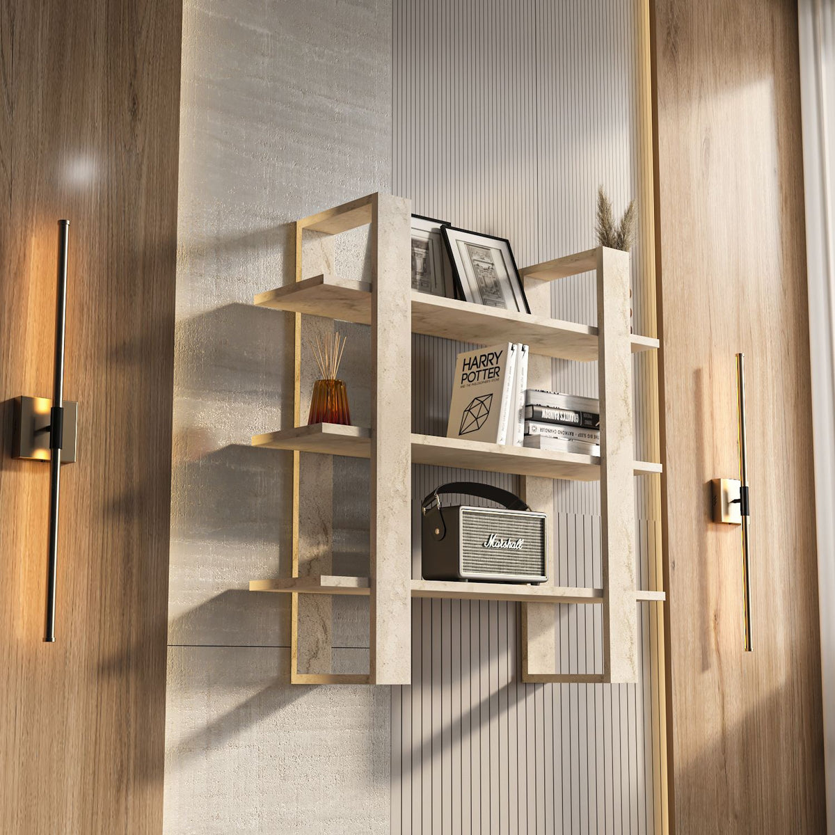 Ράφι Τοίχου Lampeia Travertine 90x22x90 εκ. Μελαμίνης
