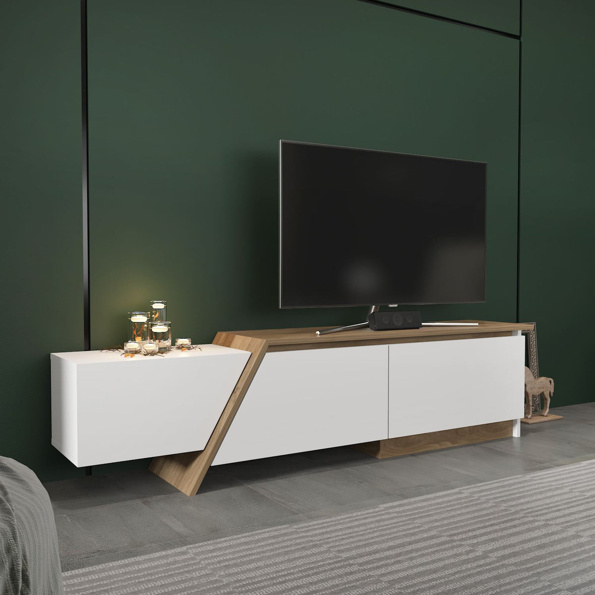 Έπιπλο Τηλεόρασης Lithi Λευκό - Καρυδί 180x35x28.6 εκ. Μελαμίνης
