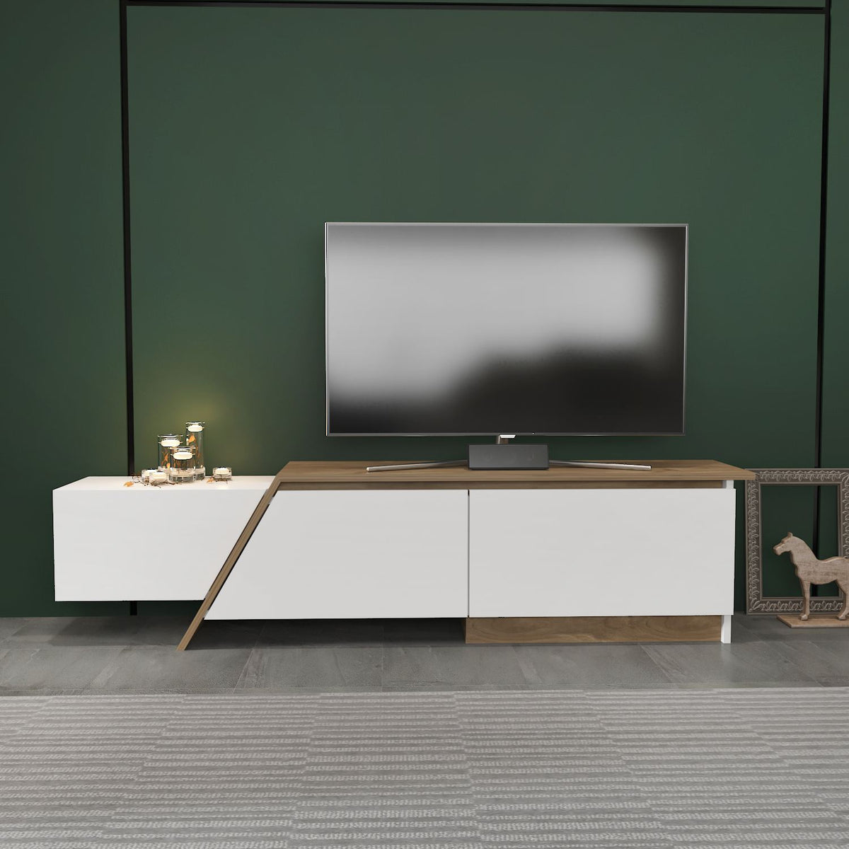 Έπιπλο Τηλεόρασης Lithi Λευκό - Καρυδί 180x35x28.6 εκ. Μελαμίνης