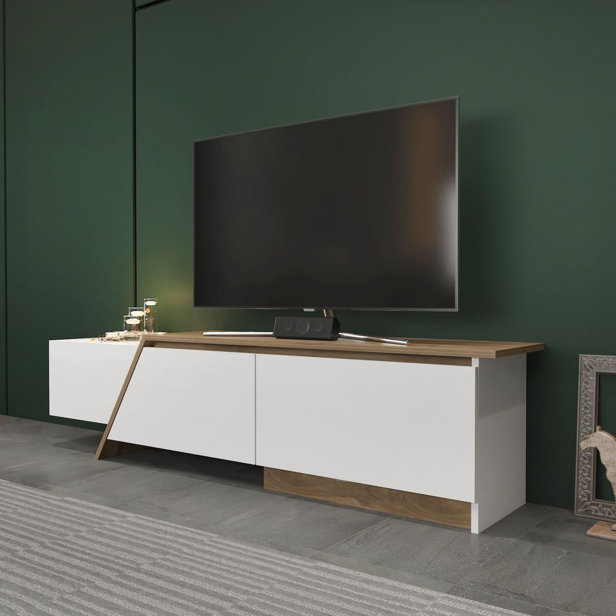 Έπιπλο Τηλεόρασης Lithi Λευκό - Καρυδί 180x35x28.6 εκ. Μελαμίνης