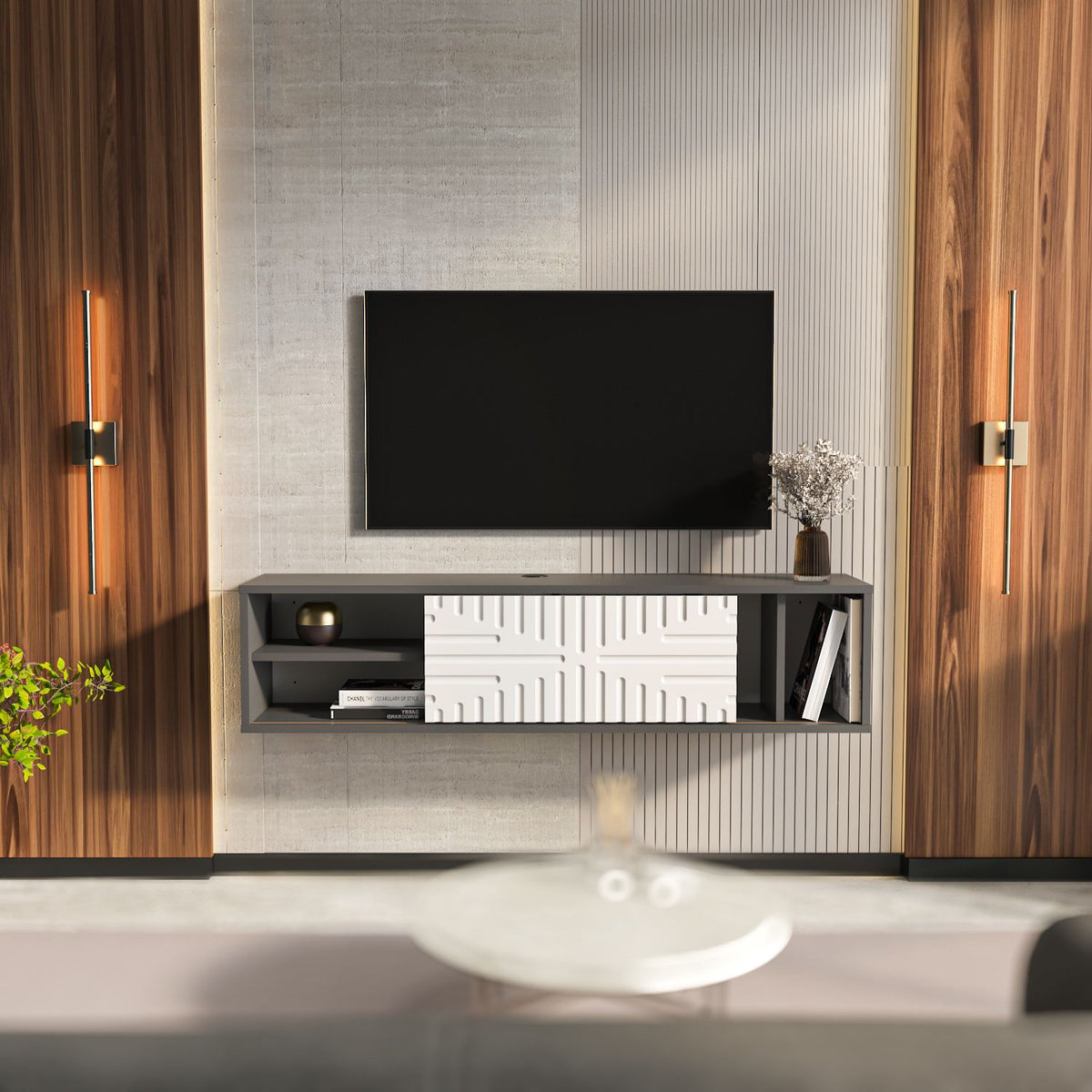 Έπιπλο Τηλεόρασης Axioupoli Ανθρακί - Λευκό 140x29.5x29.5 εκ. Μελαμίνης