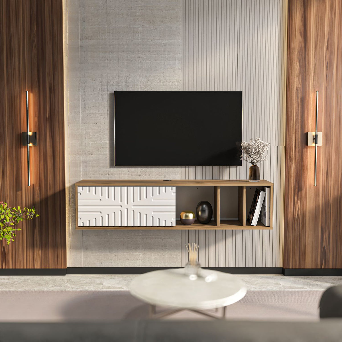 Έπιπλο Τηλεόρασης Axioupoli Καρυδί - Λευκό 140x29.5x29.5 εκ. Μελαμίνης