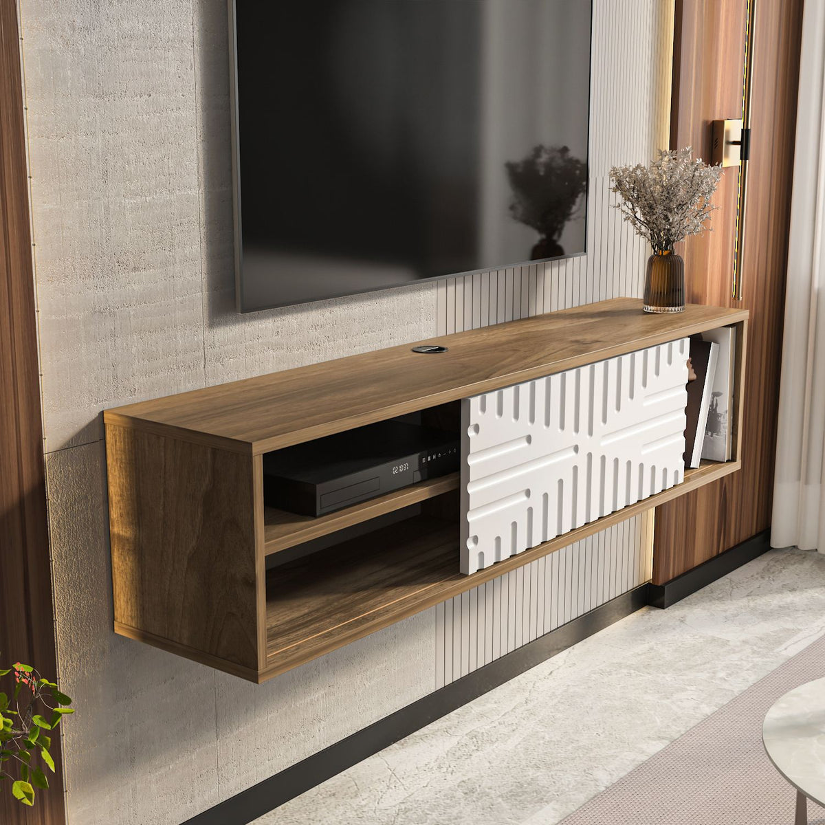 Έπιπλο Τηλεόρασης Axioupoli Καρυδί - Λευκό 140x29.5x29.5 εκ. Μελαμίνης