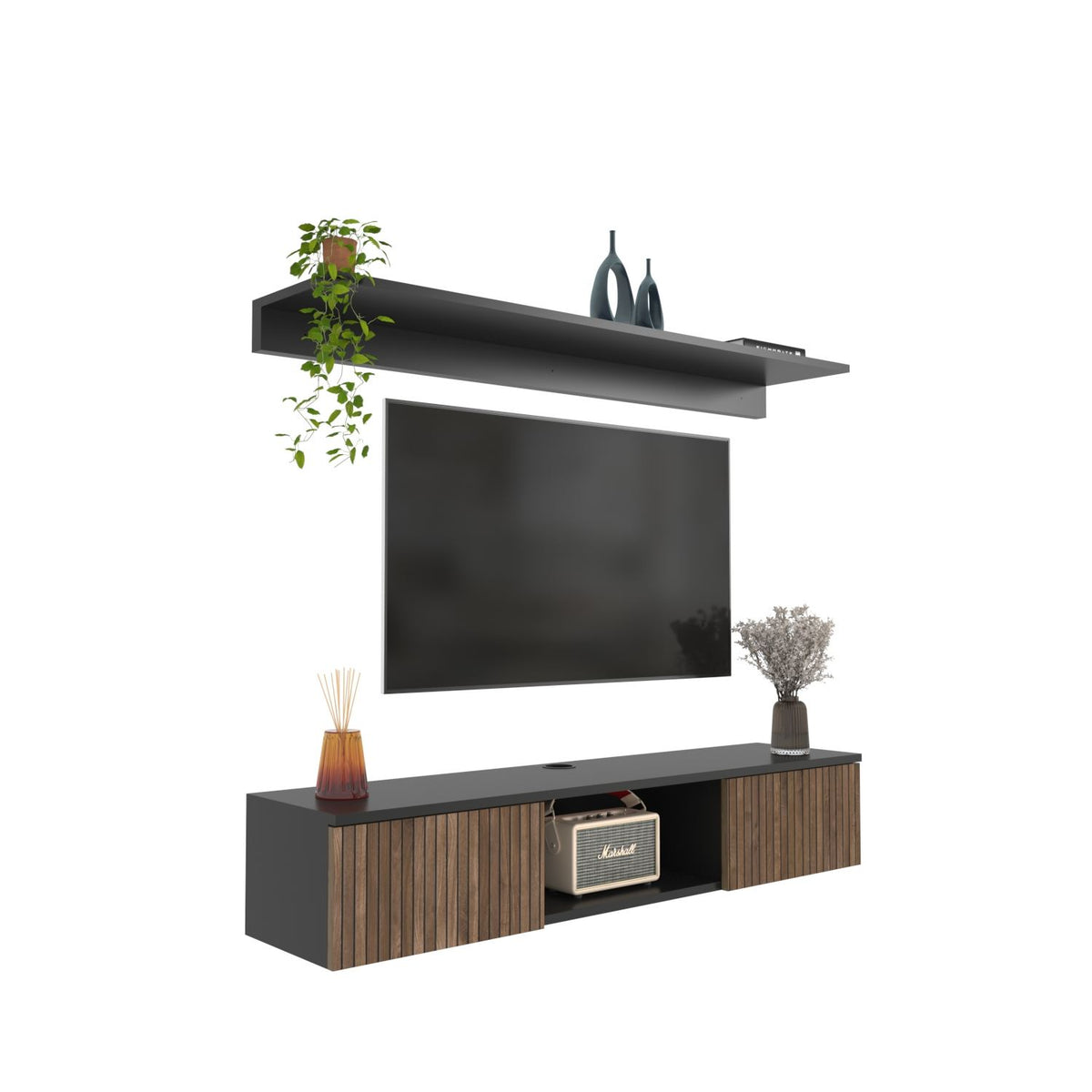 Έπιπλο Τηλεόρασης Assos Ξύλο - Μαύρο 140x32x25.6 εκ. Μελαμίνης