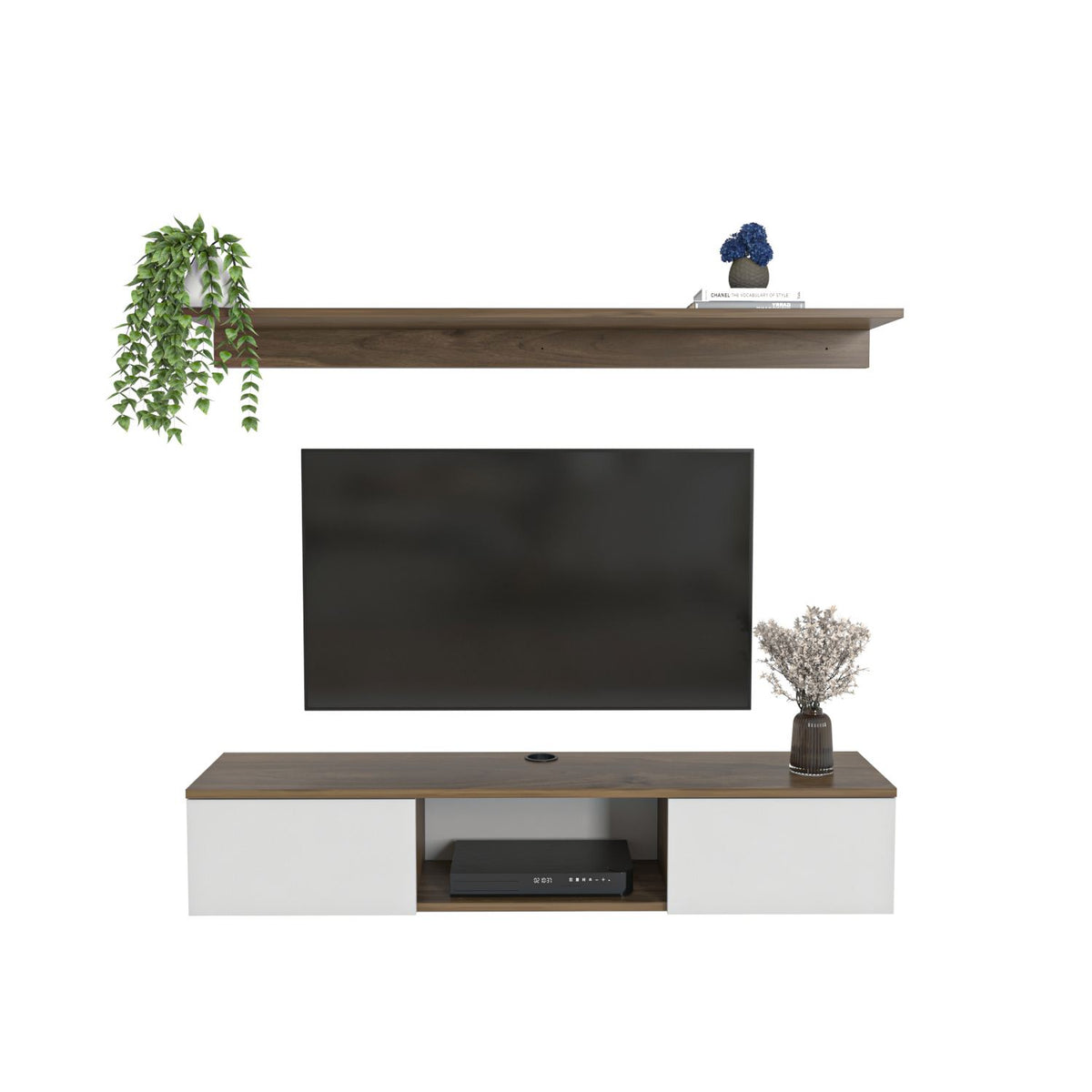 Έπιπλο Τηλεόρασης Assos Καρυδί - Λευκό 140x32x25.6 εκ. Μελαμίνης