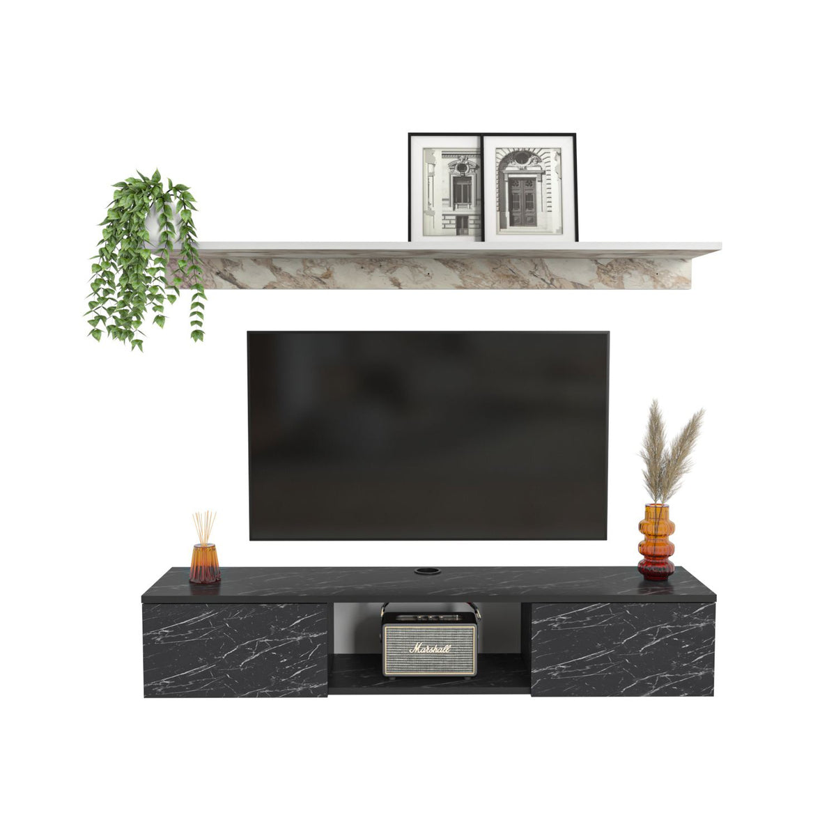 Έπιπλο Τηλεόρασης Assos Ephesus Bendire 140x32x25.6 εκ. Μελαμίνης