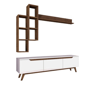 Σύνθεση Τηλεόρασης Magazia Λευκό - Καρυδί 180x35x48.6 εκ. Μελαμίνης