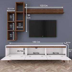 Σύνθεση Τηλεόρασης Magazia Λευκό - Καρυδί 180x35x48.6 εκ. Μελαμίνης