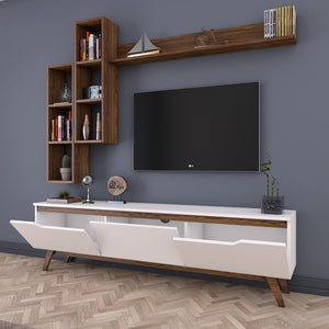 Σύνθεση Τηλεόρασης Magazia Λευκό - Καρυδί 180x35x48.6 εκ. Μελαμίνης