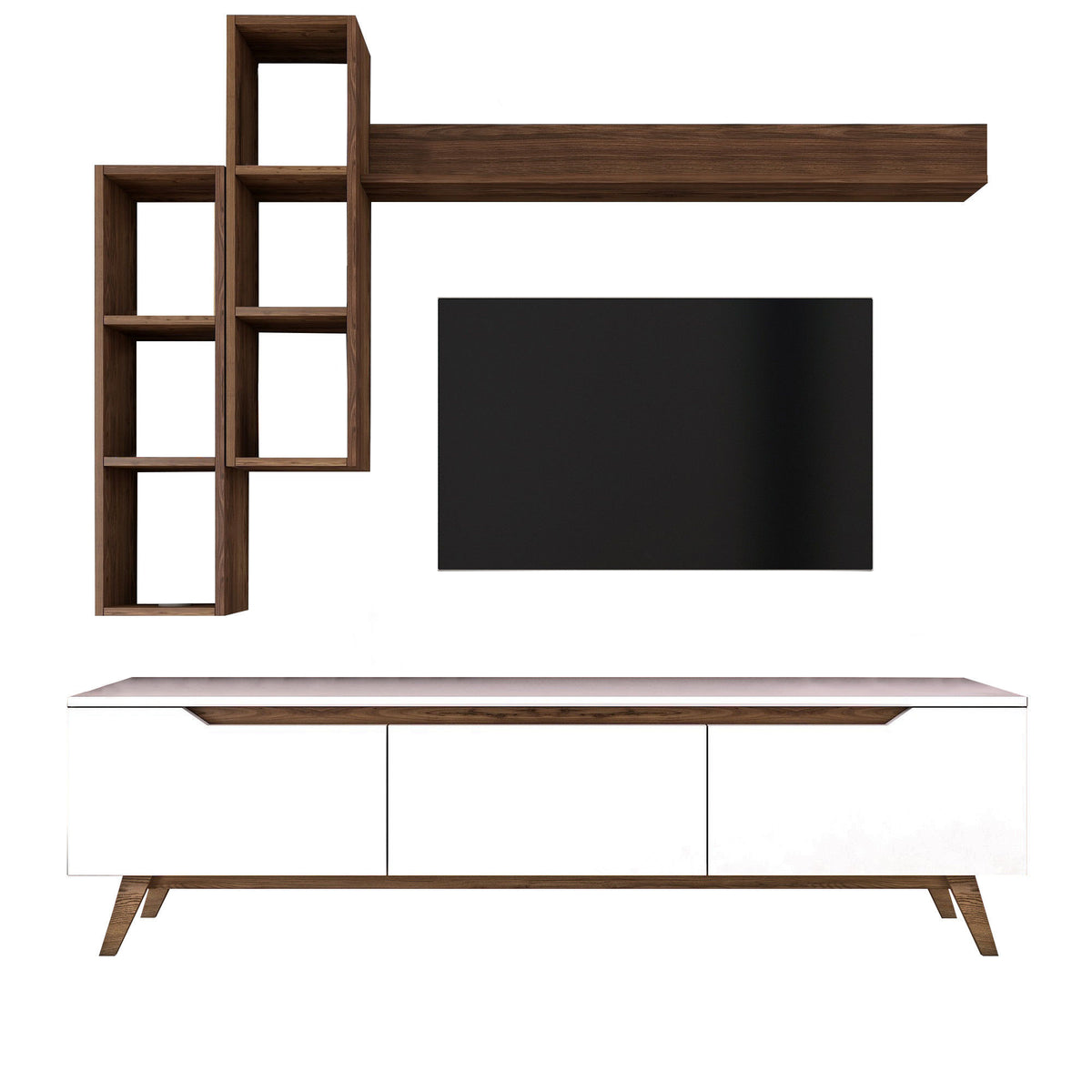 Σύνθεση Τηλεόρασης Magazia Λευκό - Καρυδί 180x35x48.6 εκ. Μελαμίνης