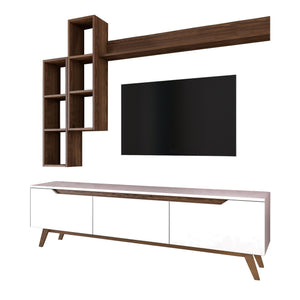 Σύνθεση Τηλεόρασης Magazia Λευκό - Καρυδί 180x35x48.6 εκ. Μελαμίνης