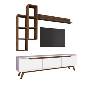 Σύνθεση Τηλεόρασης Magazia Λευκό - Καρυδί 180x35x48.6 εκ. Μελαμίνης