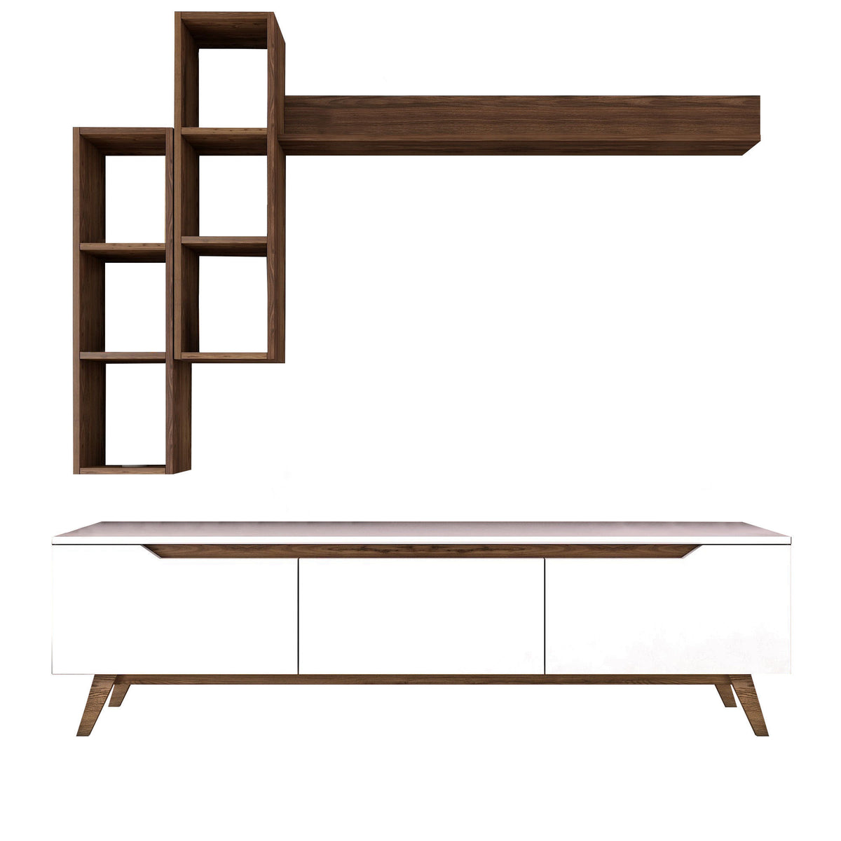 Σύνθεση Τηλεόρασης Magazia Λευκό - Καρυδί 180x35x48.6 εκ. Μελαμίνης