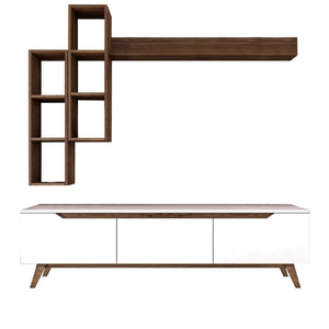 Σύνθεση Τηλεόρασης Magazia Λευκό - Καρυδί 180x35x48.6 εκ. Μελαμίνης