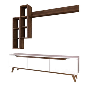 Σύνθεση Τηλεόρασης Magazia Λευκό - Καρυδί 180x35x48.6 εκ. Μελαμίνης