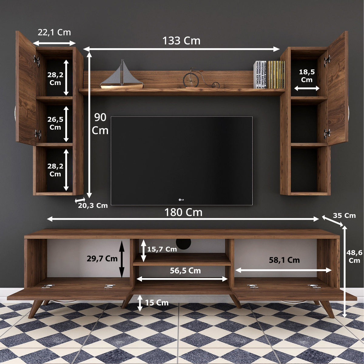 Σύνθεση Τηλεόρασης Erymanthos Καρυδί 180x35x48.6 εκ. Μελαμίνης