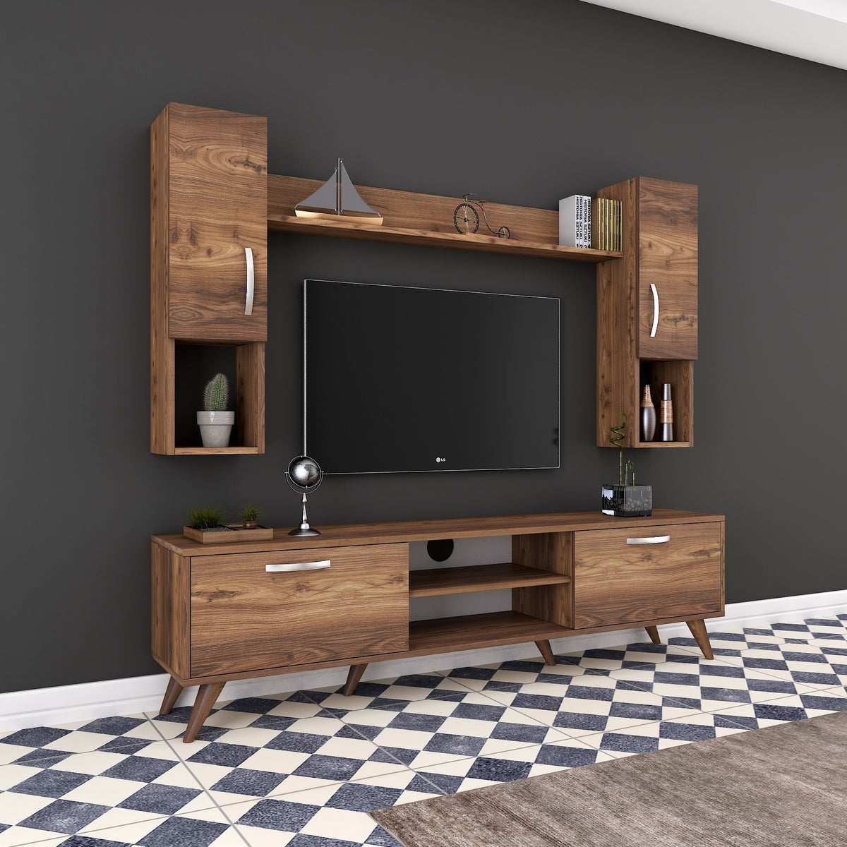 Σύνθεση Τηλεόρασης Erymanthos Καρυδί 180x35x48.6 εκ. Μελαμίνης