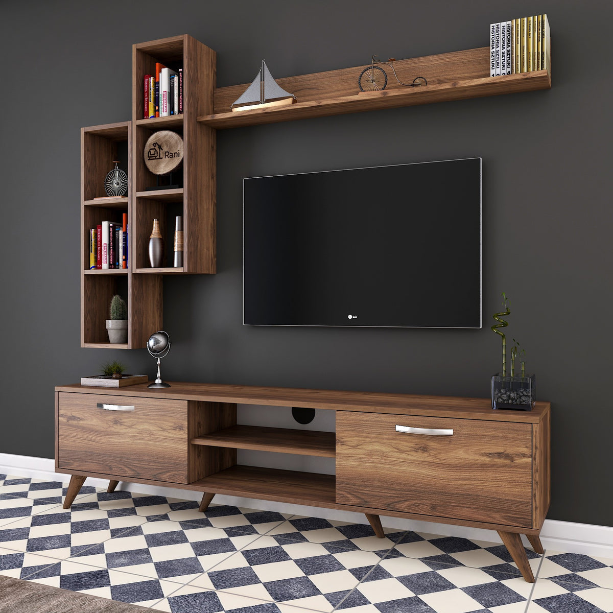 Σύνθεση Τηλεόρασης Magazia Καρυδί 180x35x48.6 εκ. Μελαμίνης