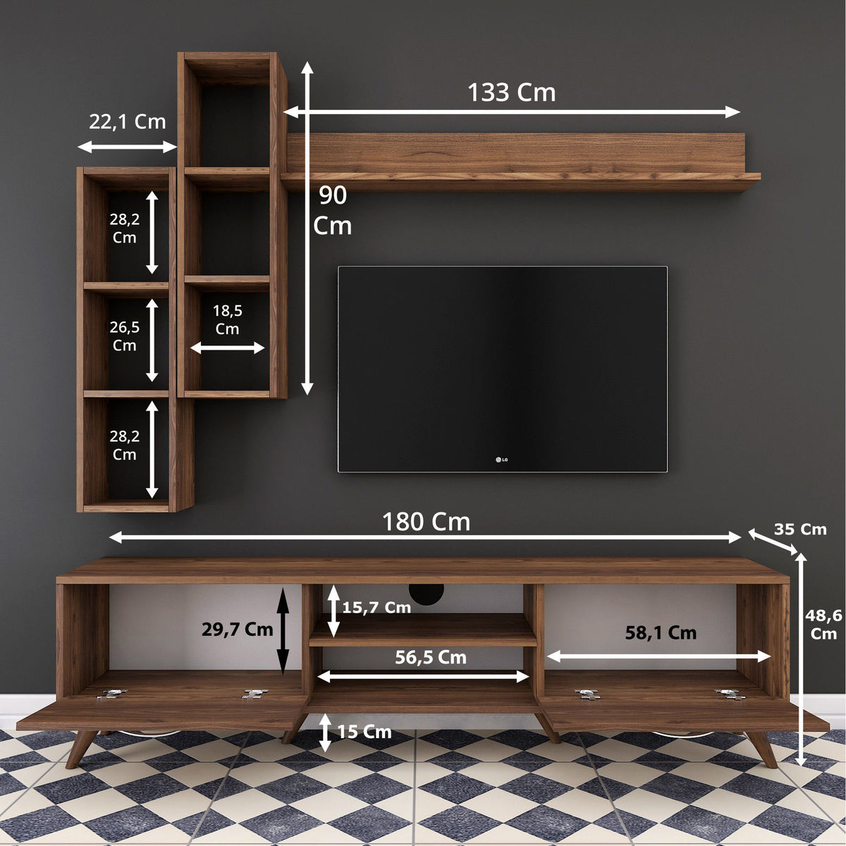 Σύνθεση Τηλεόρασης Magazia Καρυδί 180x35x48.6 εκ. Μελαμίνης