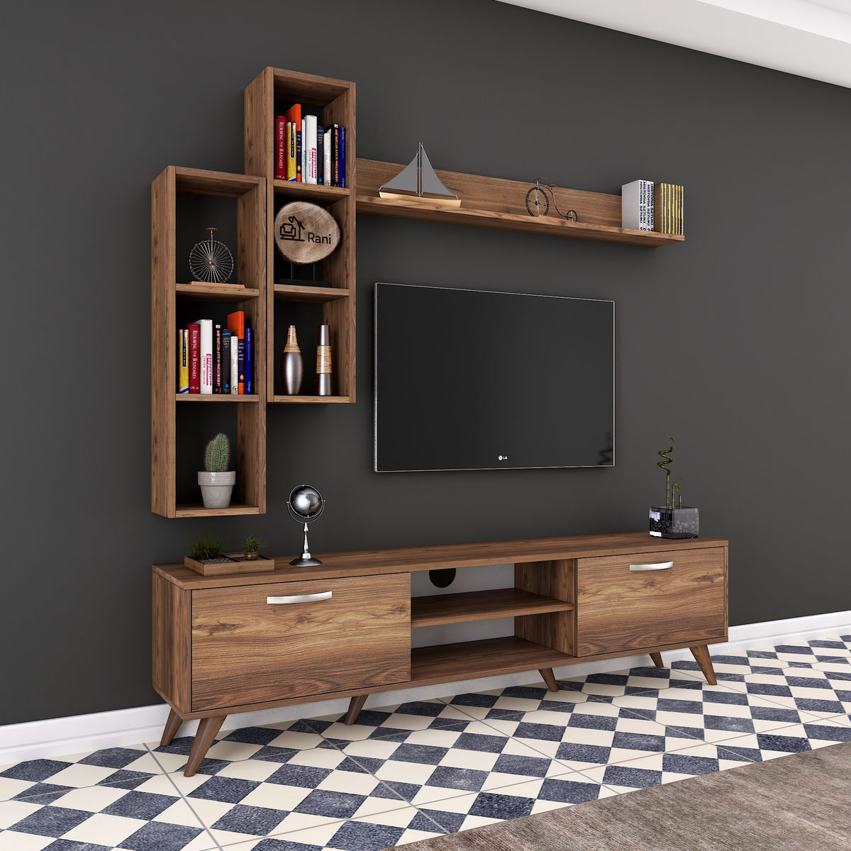 Σύνθεση Τηλεόρασης Magazia Καρυδί 180x35x48.6 εκ. Μελαμίνης