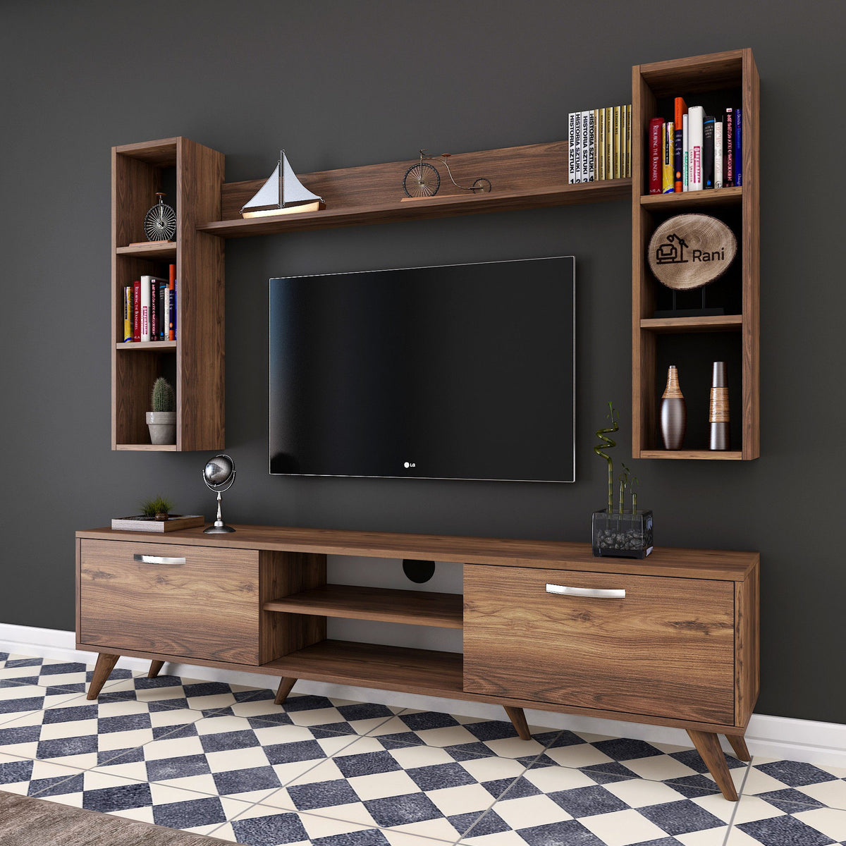 Σύνθεση Τηλεόρασης Evrotas Καρυδί 180x35x48.6 εκ. Μελαμίνης