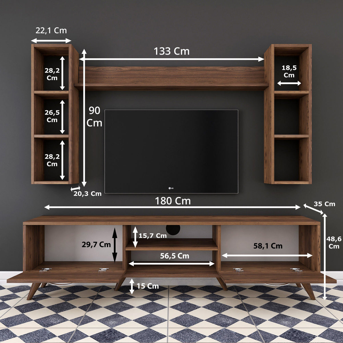 Σύνθεση Τηλεόρασης Evrotas Καρυδί 180x35x48.6 εκ. Μελαμίνης