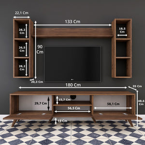 Σύνθεση Τηλεόρασης Evrotas Καρυδί 180x35x48.6 εκ. Μελαμίνης