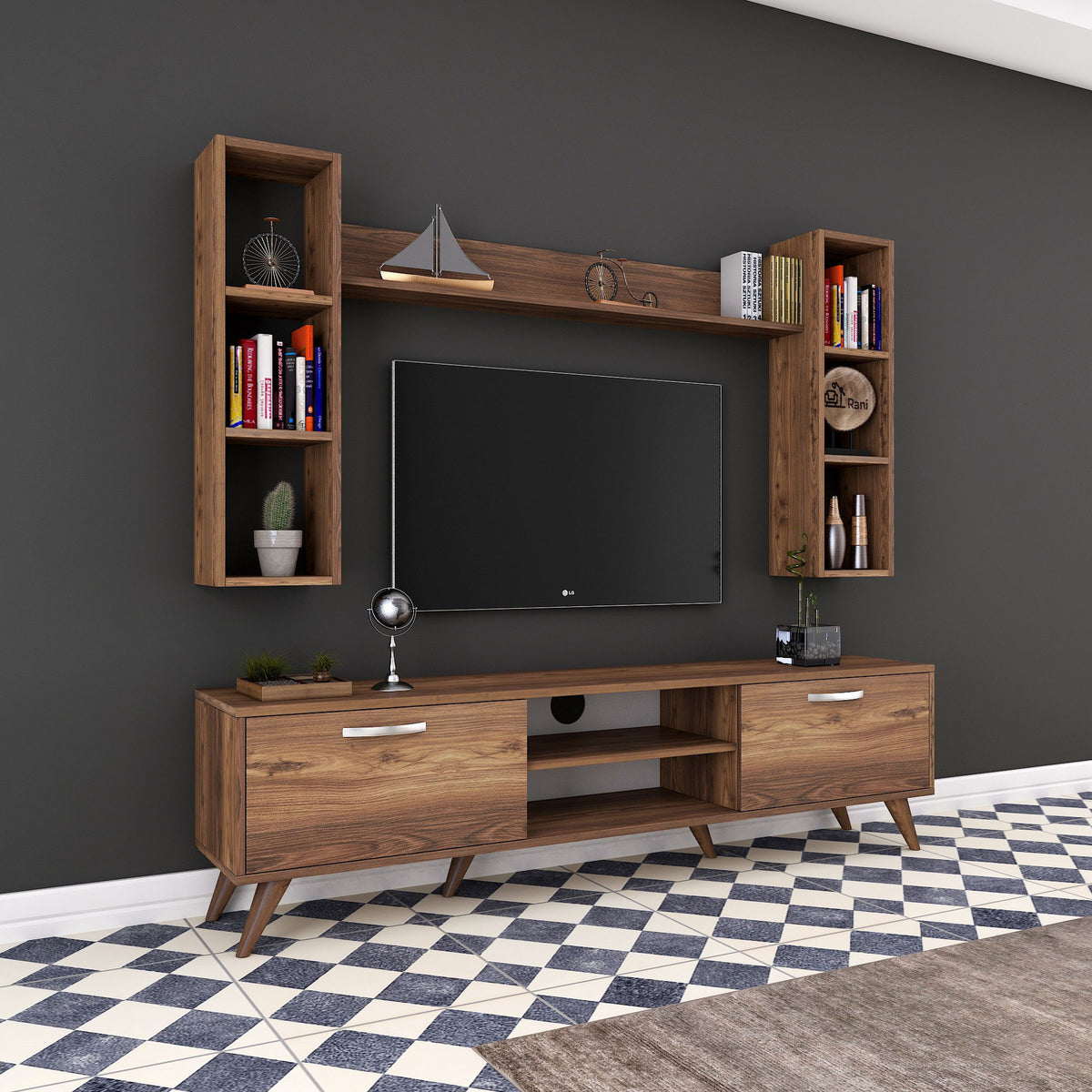 Σύνθεση Τηλεόρασης Evrotas Καρυδί 180x35x48.6 εκ. Μελαμίνης