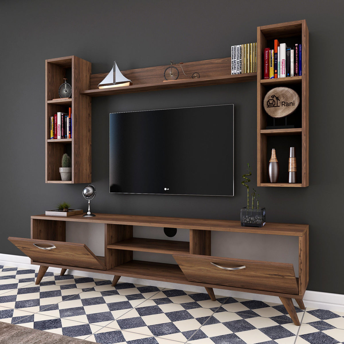 Σύνθεση Τηλεόρασης Evrotas Καρυδί 180x35x48.6 εκ. Μελαμίνης